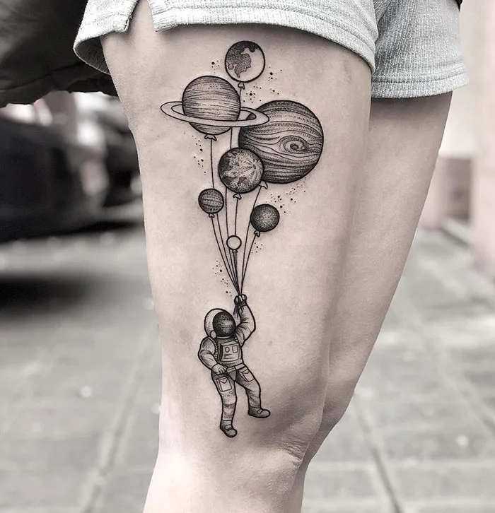 Cosmic Thigh Tattoo
