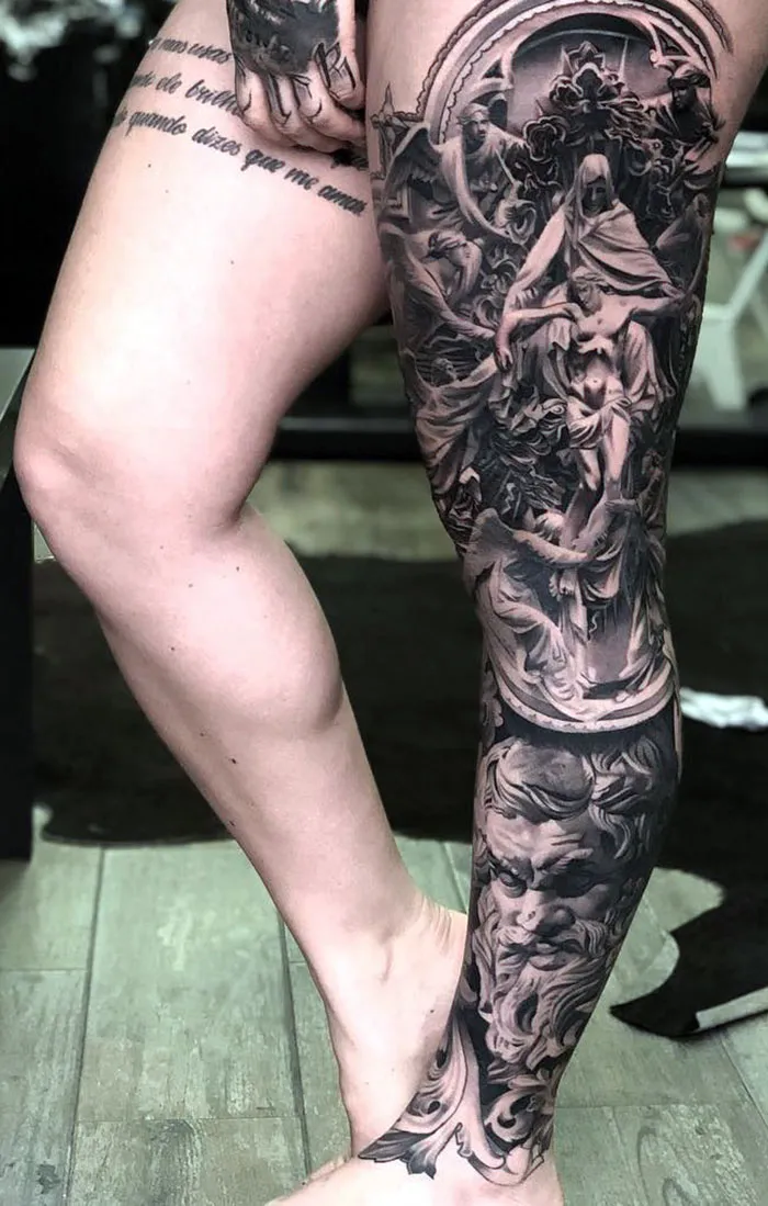 Greek Gods & Angels Leg Sleeve Tattoo