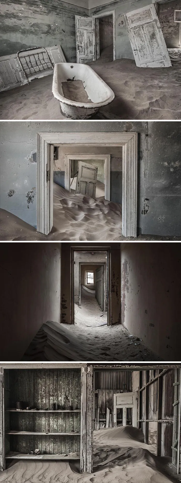 Kolmanskop era un oasis donde vivían mineros, ahora es una ciudad fantasma siendo consumida por el desierto de Namibia
