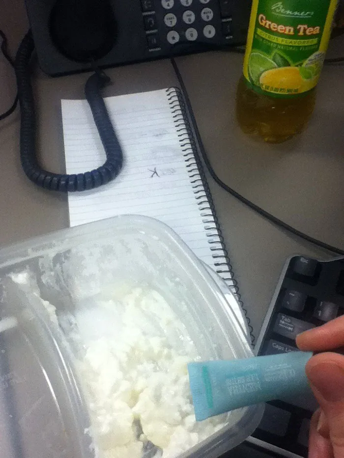 I  Forgot To Pack A Fork Today, So I Used A Tube Of Lipgloss To Shovel My Cottage Cheese Into My Mouth