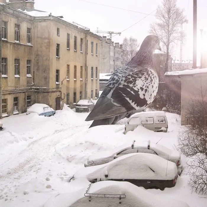 41 Stunning Photo Manipulations Of Fantastic Creatures Taking Over St. Petersburg By Russian Artist