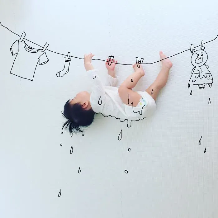 Japanese Father Of Two Draws On His Kids’ Photos And The Result Is Adorable (50 Pics)