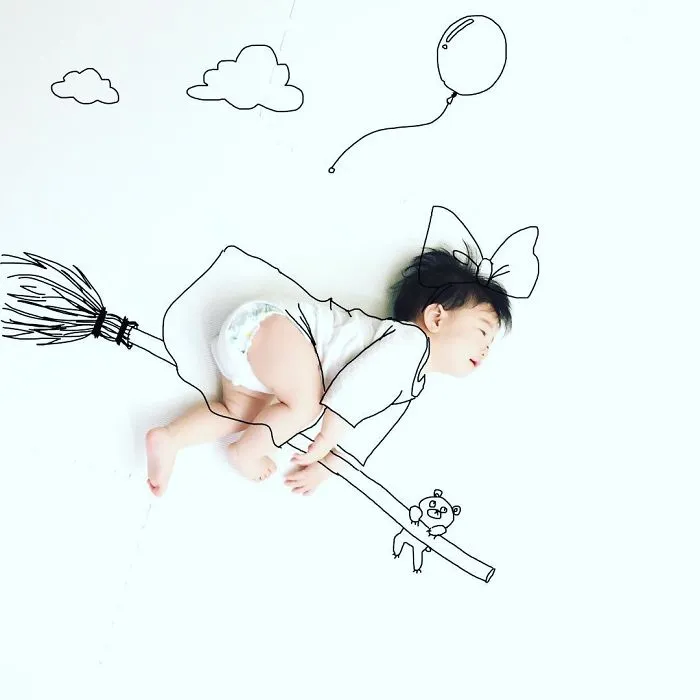 Japanese Father Of Two Draws On His Kids’ Photos And The Result Is Adorable (50 Pics)