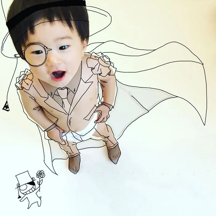 Japanese Father Of Two Draws On His Kids’ Photos And The Result Is Adorable (50 Pics)