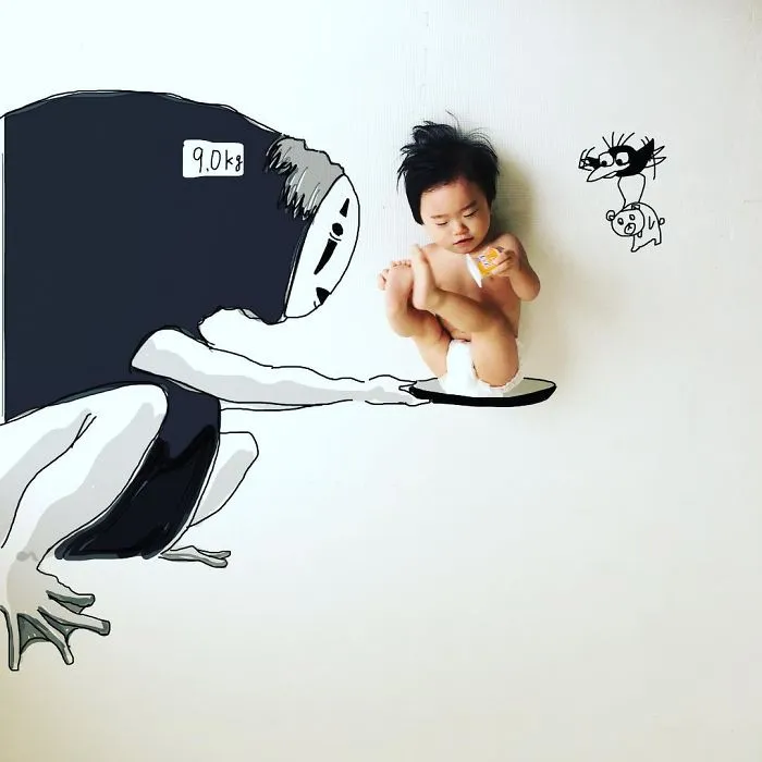 Japanese Father Of Two Draws On His Kids’ Photos And The Result Is Adorable (50 Pics)