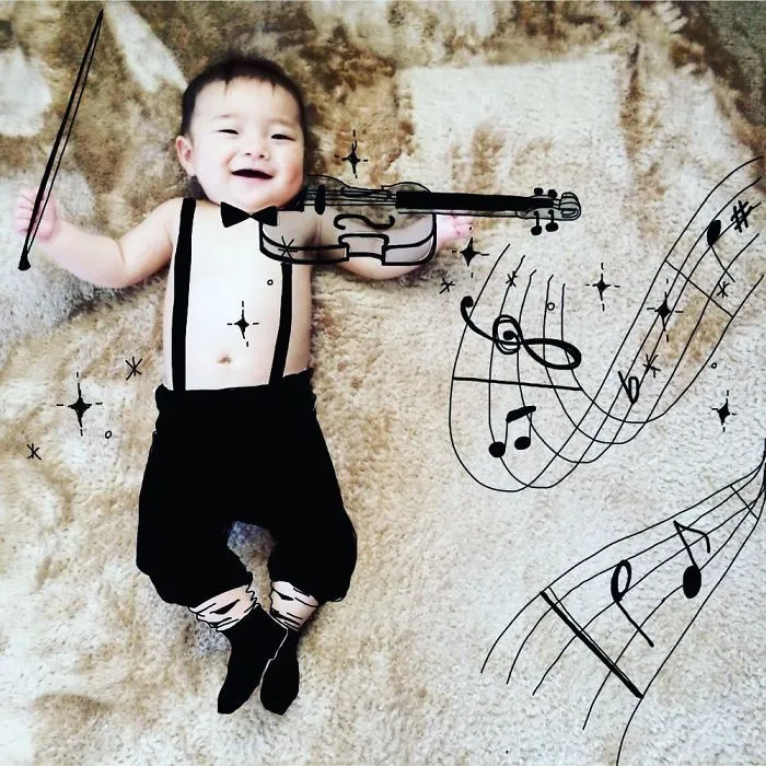 Japanese Father Of Two Draws On His Kids’ Photos And The Result Is Adorable (50 Pics)