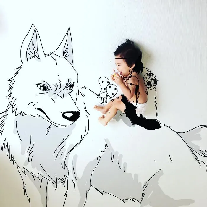 Japanese Father Of Two Draws On His Kids’ Photos And The Result Is Adorable (50 Pics)