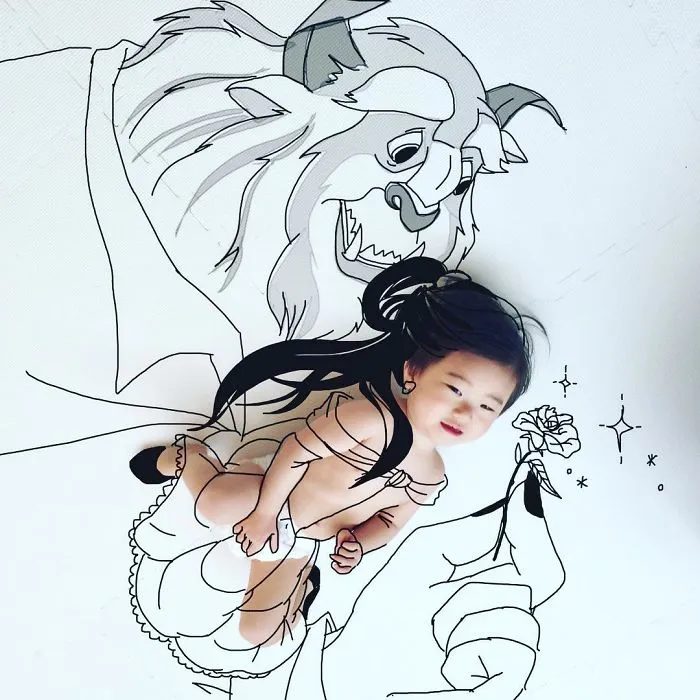 Japanese Father Of Two Draws On His Kids’ Photos And The Result Is Adorable (50 Pics)