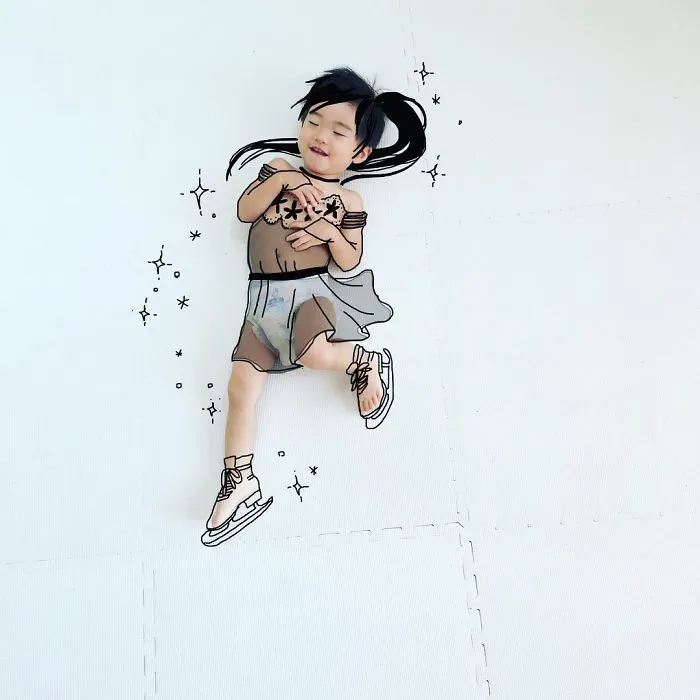 Japanese Father Of Two Draws On His Kids’ Photos And The Result Is Adorable (50 Pics)