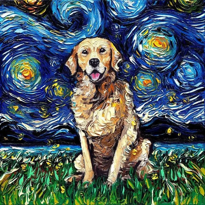 Artist Whose Painting Got Mistaken For A Van Gogh Creates Adorable "Starry Night" Dog Series (30 Pics)