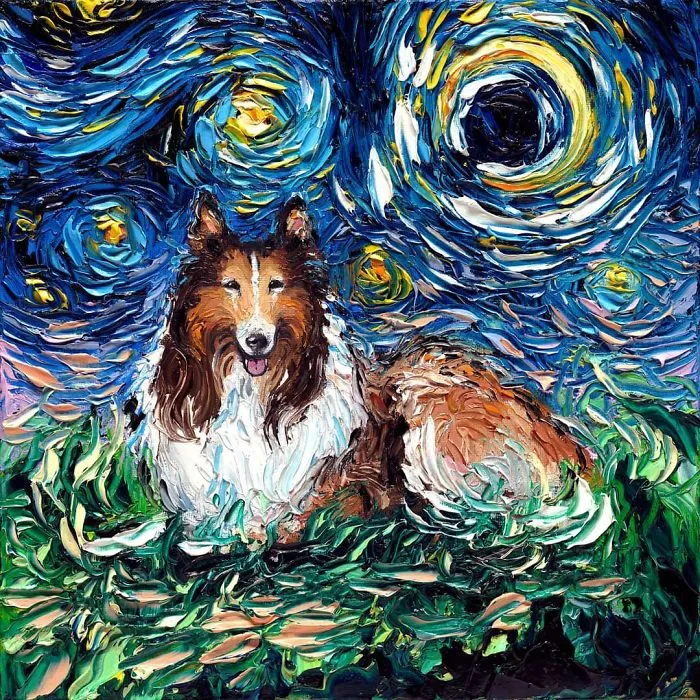 Artist Whose Painting Got Mistaken For A Van Gogh Creates Adorable "Starry Night" Dog Series (30 Pics)