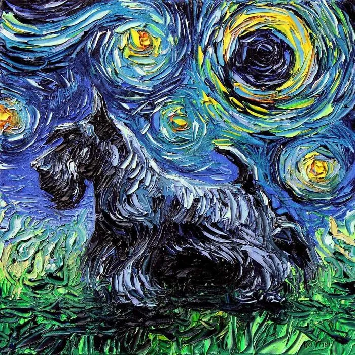 Artist Whose Painting Got Mistaken For A Van Gogh Creates Adorable "Starry Night" Dog Series (30 Pics)