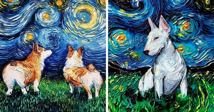 Artist Whose Painting Got Mistaken For A Van Gogh Creates Adorable "Starry Night" Dog Series (30 Pics)