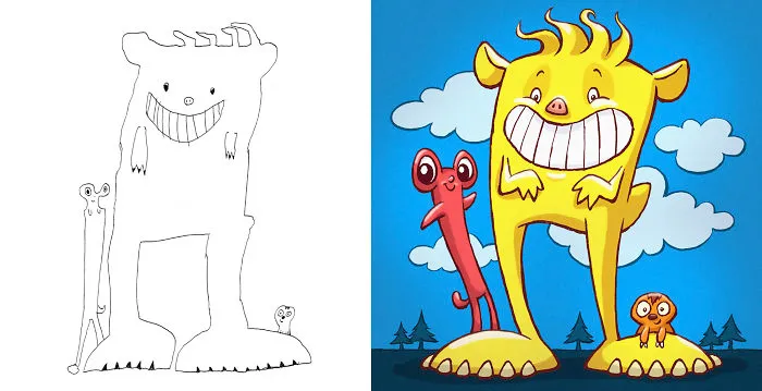 I Invited Artists From All Around The World To Draw Monsters Based on My Kids' Drawings (30 Pics)