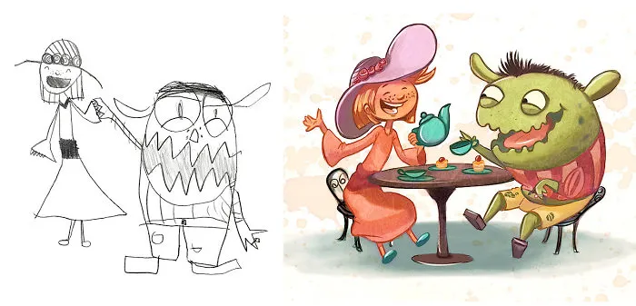 I Invited Artists From All Around The World To Draw Monsters Based on My Kids' Drawings (30 Pics)