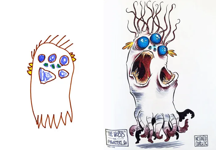 I Invited Artists From All Around The World To Draw Monsters Based on My Kids' Drawings (30 Pics)