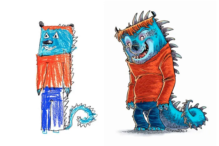 I Invited Artists From All Around The World To Draw Monsters Based on My Kids' Drawings (30 Pics)