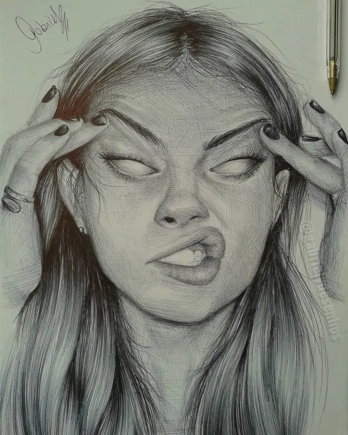 Brazilian Artist Draws Portraits With Only A Ballpoint Pen That Look Extremely Realistic