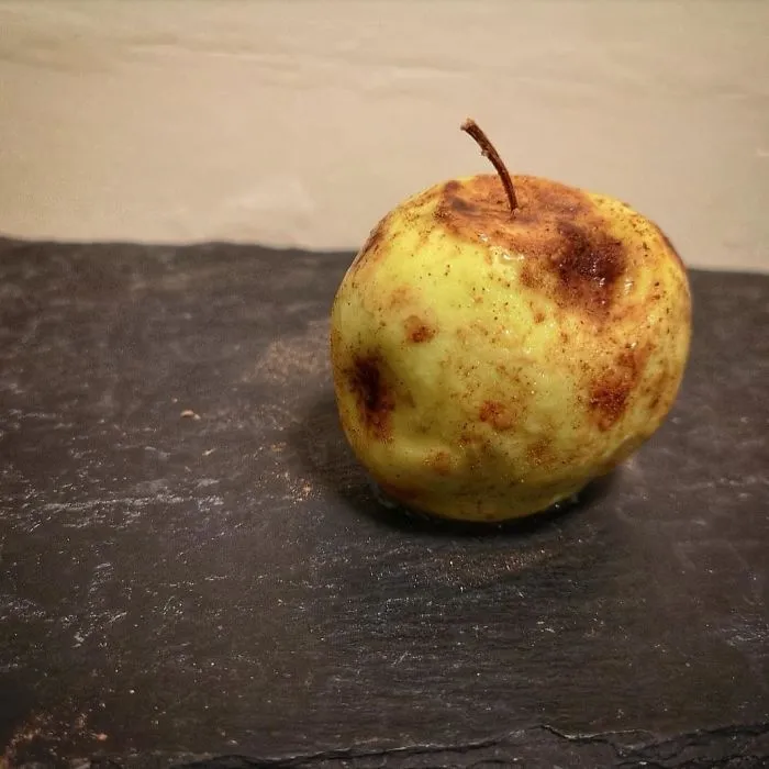 The Rotten Apple... Apple Mousse Coated In Chocolate Filled With Custard