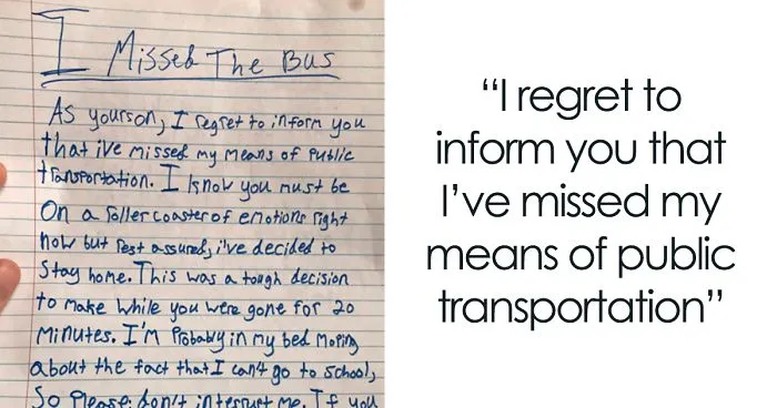 Boy Misses School Bus, Writes An Adorable Note To Mom Explaining Why
