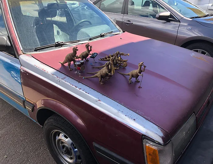 Raptor Band Glued To A Hood. Amazing