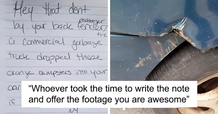Garbage Truck Hits A Parked Car And Drives Off, Witness Leaves A Note Offering Footage Of The Accident
