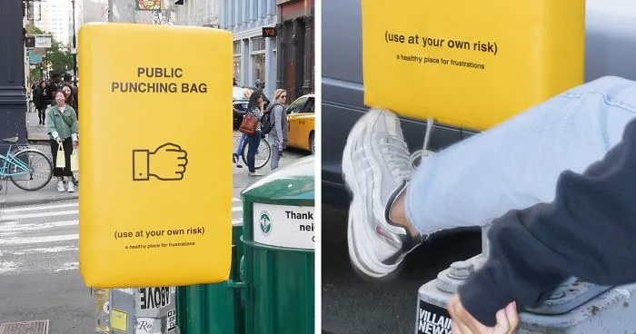 People In New York Can Now Let Their Anger Out By Punching These Bags That Were Set Up Around The City