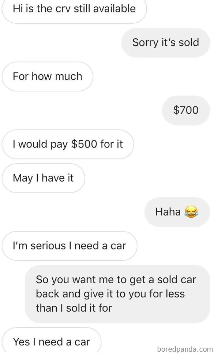 So You Want Me To Unsell My Car And Are Offering Me Less Than It Sold For...