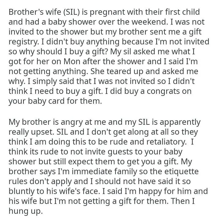 I Won't Invite You To My Baby Shower, But You Better Get Me A Gift