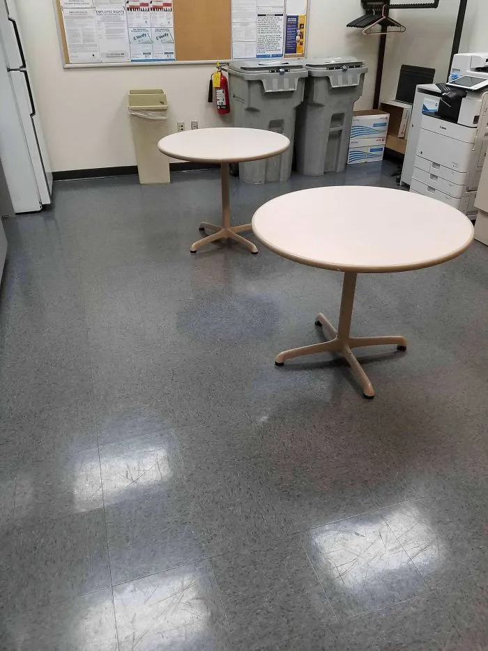 Boss Didn't Like The Color Of The Chairs In The Break Room. So Now We Just Don't Have Chairs