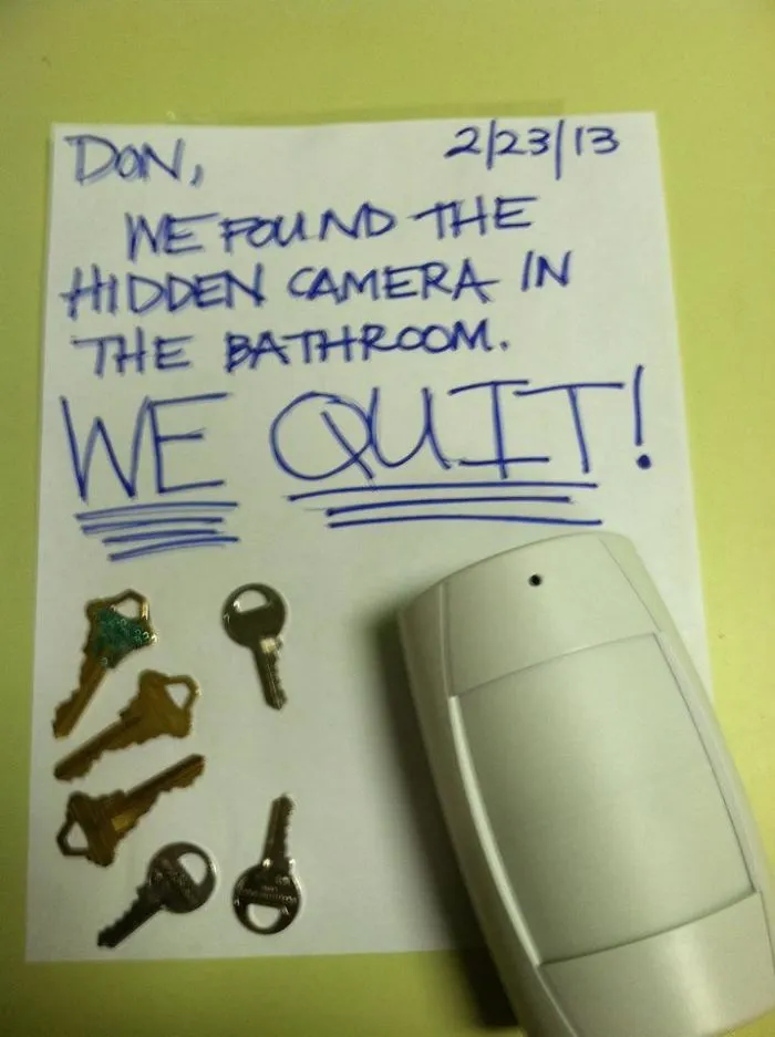 Artists At My Local Tattoo Shop Left This For Their Boss After Finding A Motion Detector That Records Video In The Unisex BR