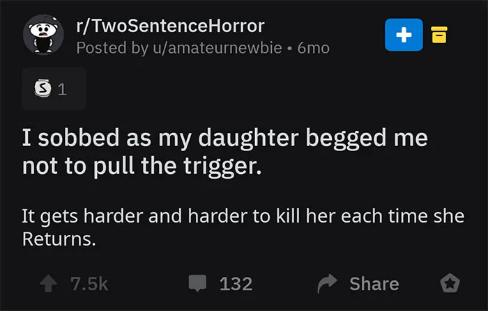Reddit post of amateurnewbie about living death 