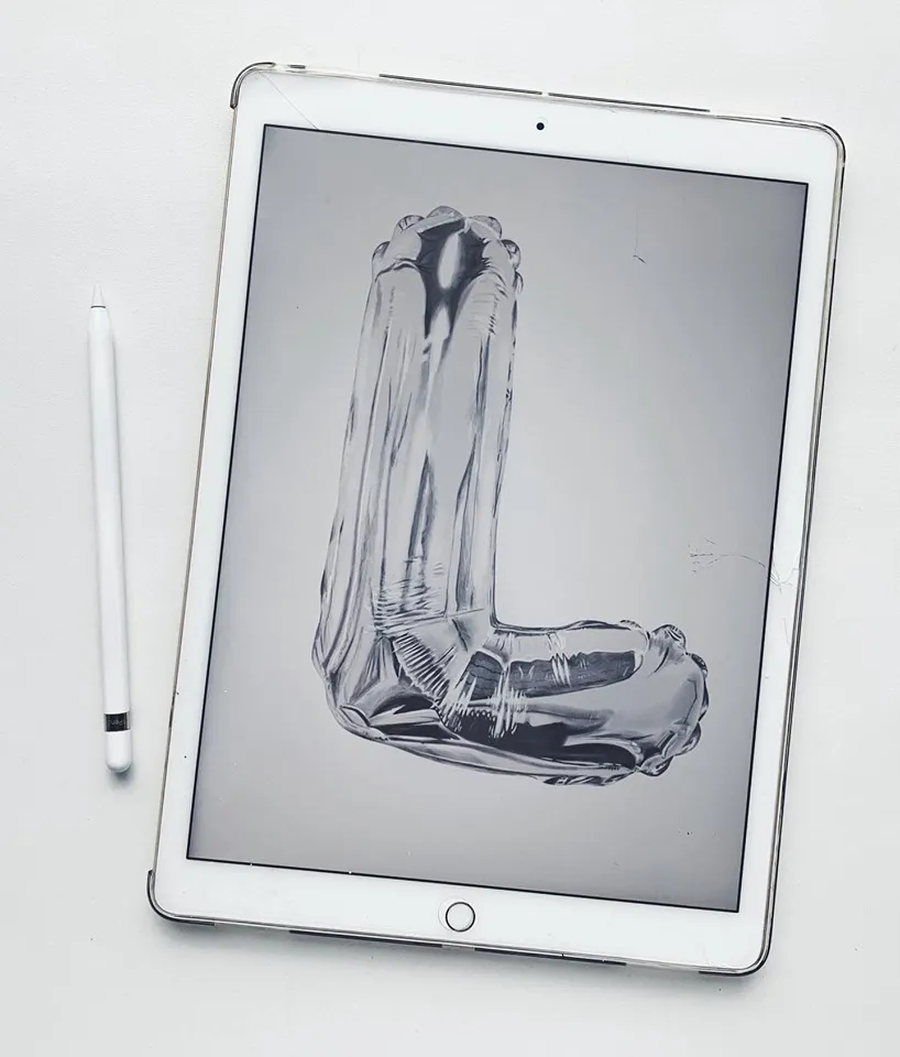 Digital Painting Of A Foil Balloon Letter "L"