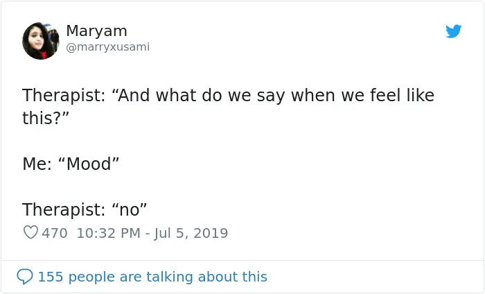 People Are Tweeting Self-Deprecating Therapy Conversations And They're Hilarious (30 Pics)