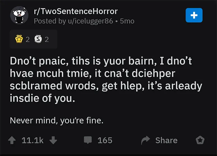 Reddit post of icelugger86 about scrambled words