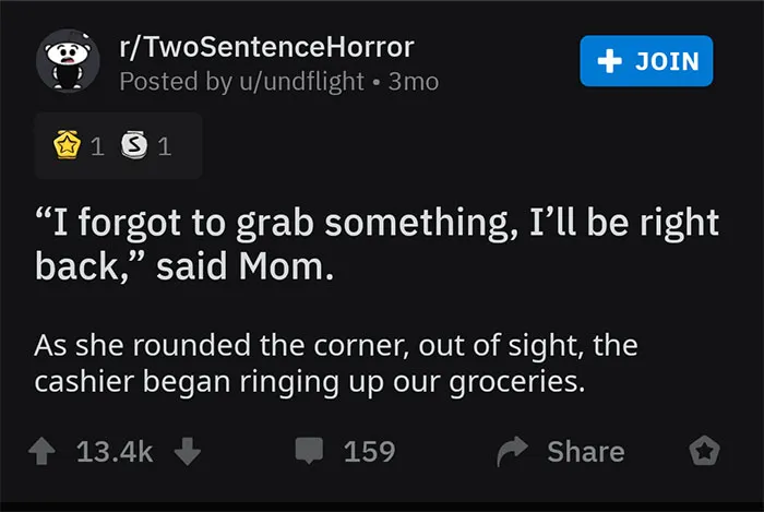 Reddit post of undflight about mom and groceries 