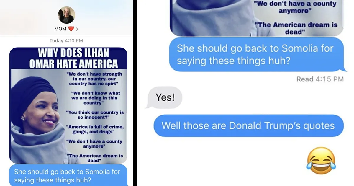 Mom Falls For 'Ilhan Omar Meme' That Her Child Sent, And People Are Saying It's The Best Way To Troll Trump Supporters