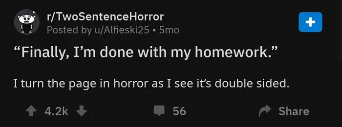 Reddit post of Alfieski25 about homework 