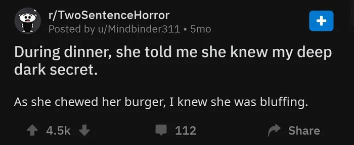 Reddit post of Mindbinder311 about deep dark secret 