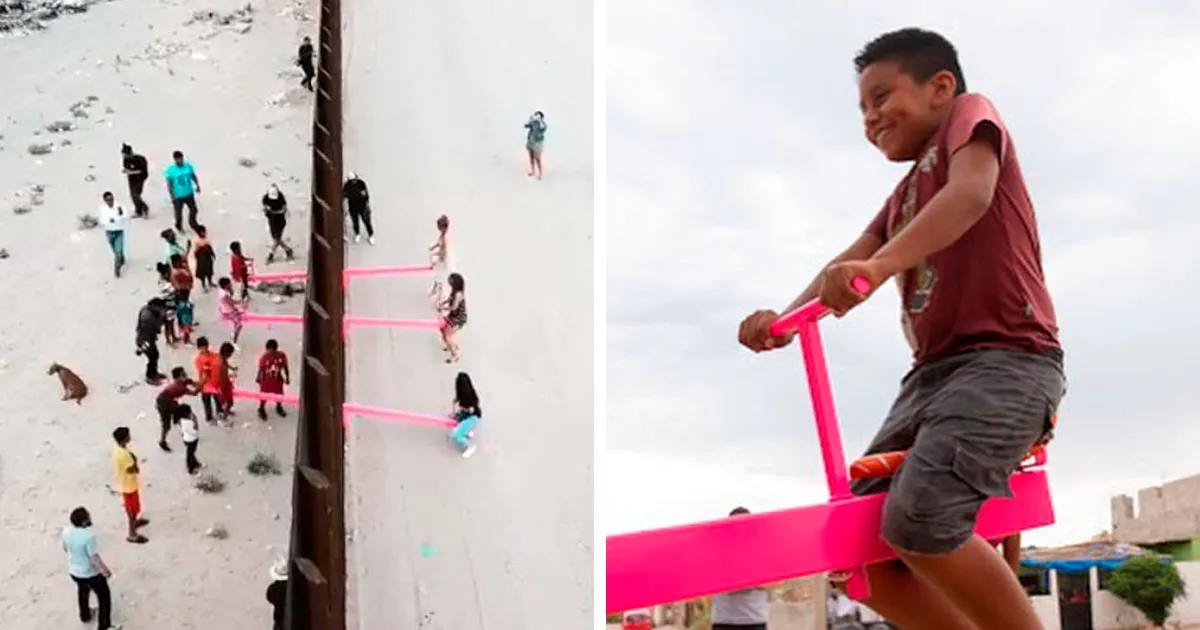 Niños de EEUU y México juegan juntos en estos balancines construidos en el muro de la frontera para desafiar a Trump