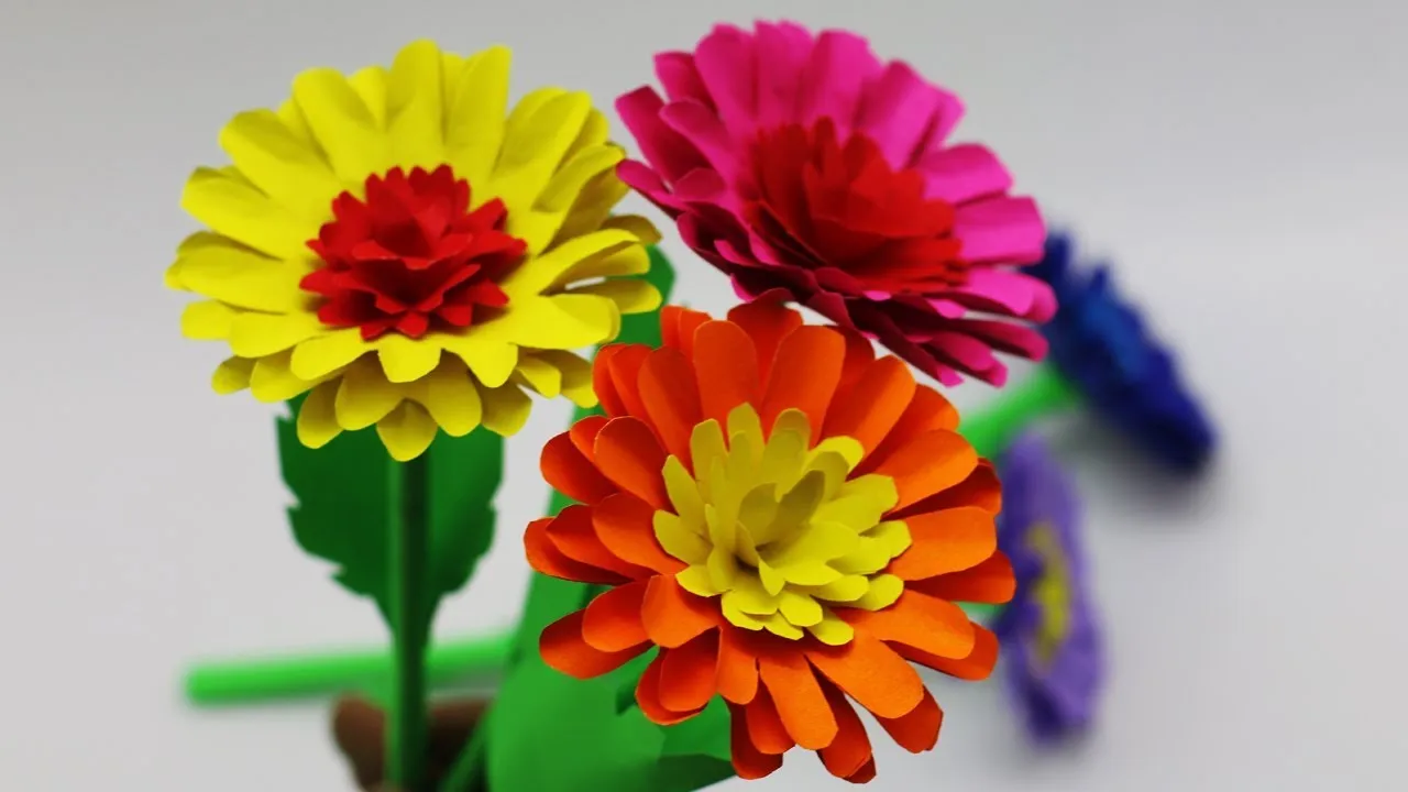 How To Make Colorful Marigold Paper Flower | DIY Desk Decoration Ideas | Paper Stick Flower