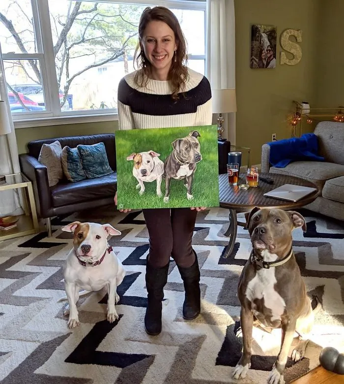 I Paint Custom Pet Portraits And Seeing Them With Their Paintings Is Definitely The Best Thing (11 Pics)