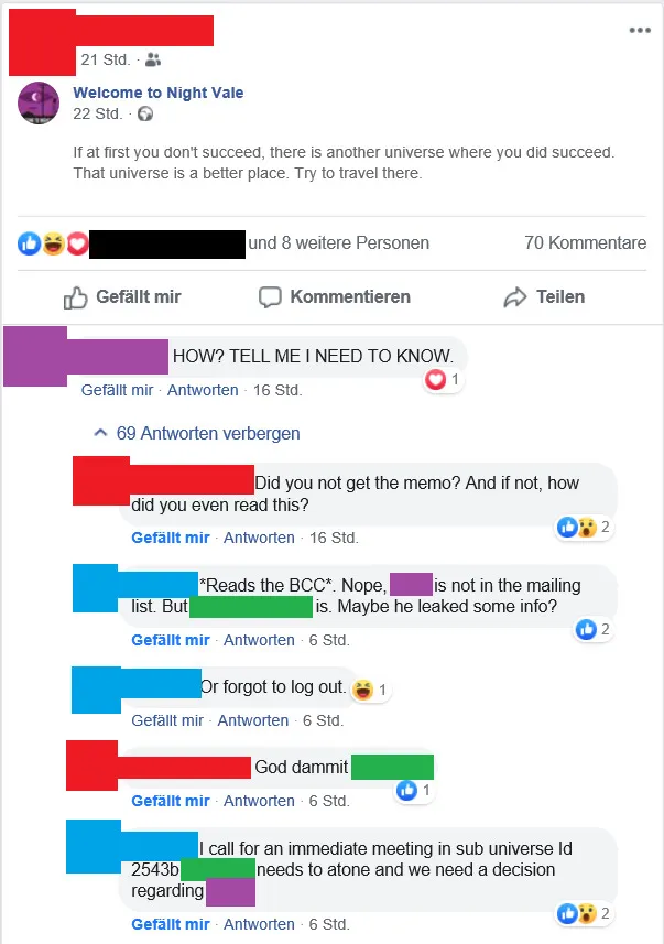 How A Simple Facebook-Post Spontanely Turned Into The Fight Of A Multiverse Containment Division Against Inter-Universe Rebels And Dimension Zombies