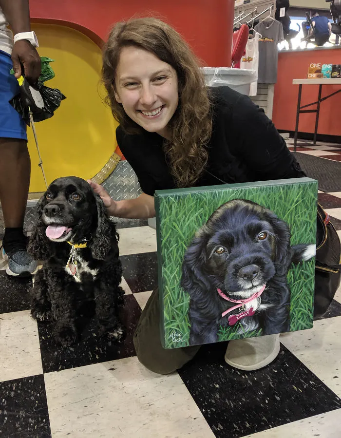 I Paint Custom Pet Portraits And Seeing Them With Their Paintings Is Definitely The Best Thing (11 Pics)