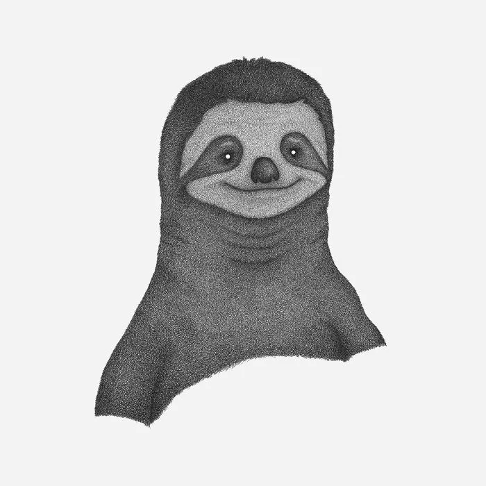 A cute smiling sloth illustration, showcasing a charming and unique drawing style.