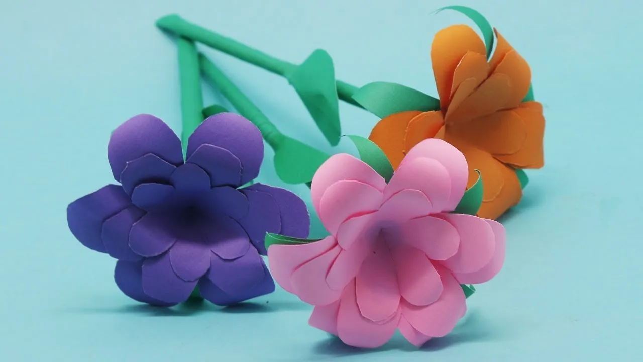 How To Make Easy DIY Colorful Paper Stick Flower | Stick Flowers Ideas Step By Step!