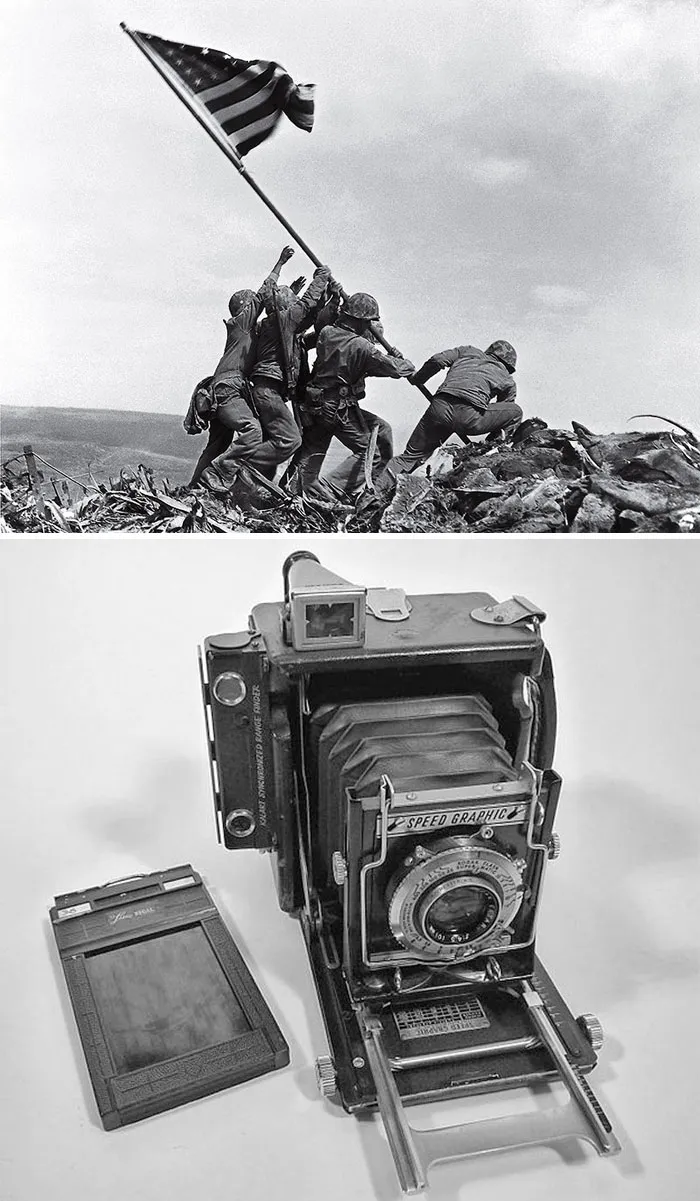 "Raising The Flag On Iwo Jima" By Joe Rosenthal, 1945 / Speed Graphic