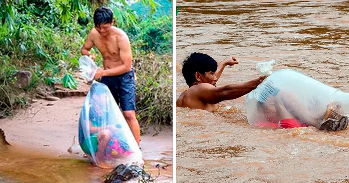 Estos estudiantes de un pueblo de Vietnam tienen que cruzar el río en bolsas de plástico para llegar al colegio
