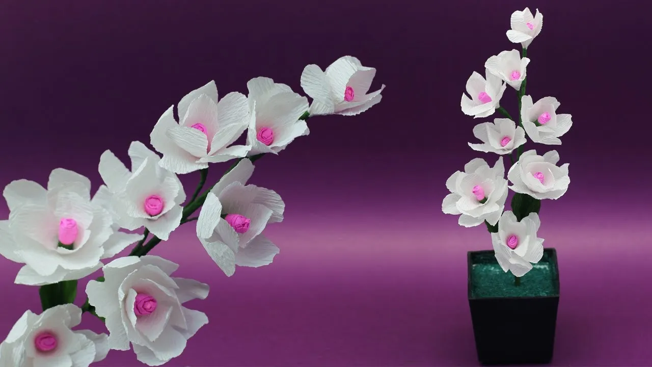 How To Make Very Beautiful Jasmine Stick Flower By Crepe Paper | DIY Desk Decoration Ideas |flower Pot Decoration