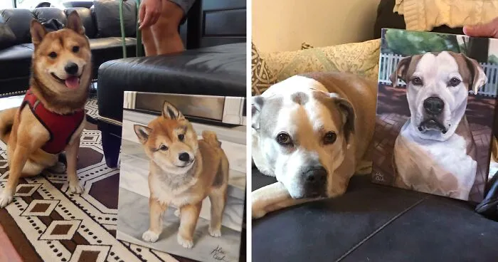 I Paint Custom Pet Portraits And Seeing Them With Their Paintings Is Definitely The Best Thing (11 Pics)